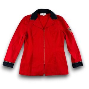 St. John Sport Jacket Womens M Red Nautical Crest Lycra Zip Up Preppy Blazer